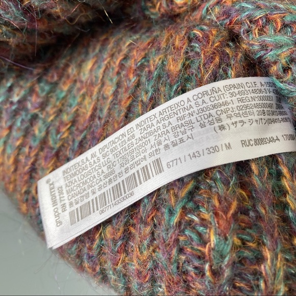 Zara Mohair Blend Oversized Knit Sweater Ruffle Flower Pom-Poms Bubble Sleeves - Picture 10 of 14